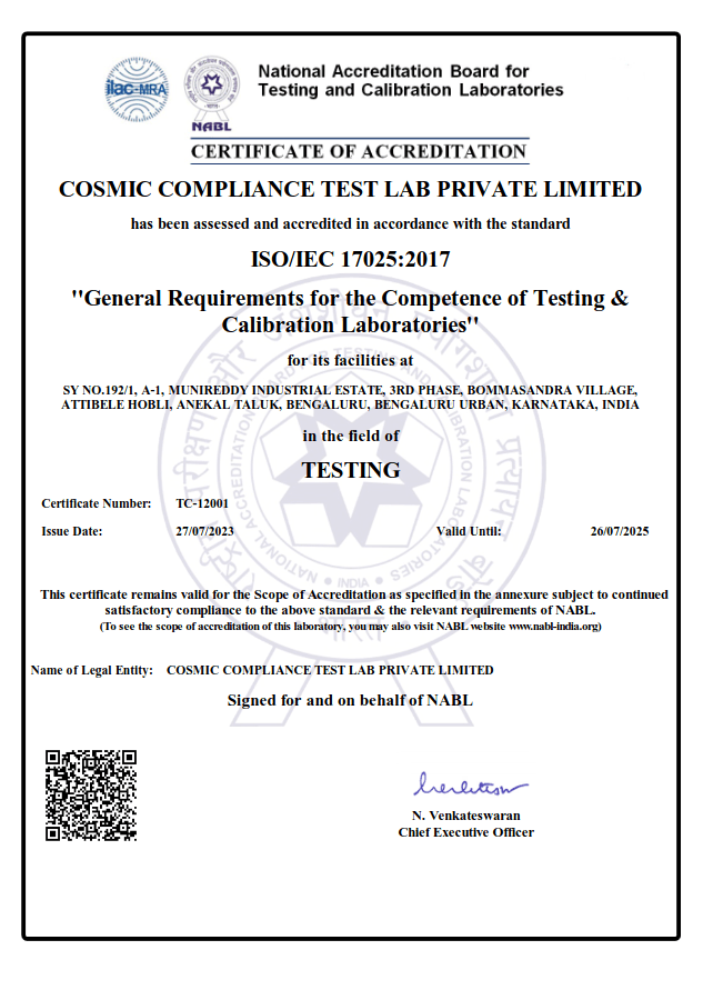 NABL Accreditation Certificate
